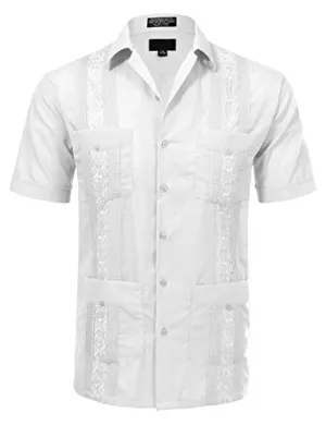 Allsense Men's Short Sleeve Cuban Guayabera Shirts 15-15.5N M White