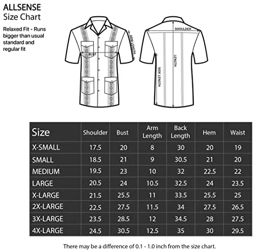 Allsense Men's Short Sleeve Cuban Guayabera Shirts 15-15.5N M White