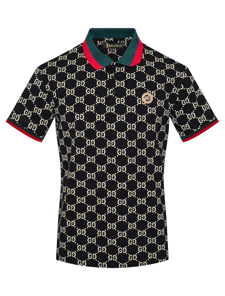 Black Men's Luxury Polo Shirt Red and Green Strip T-Shirt Regular-Fit