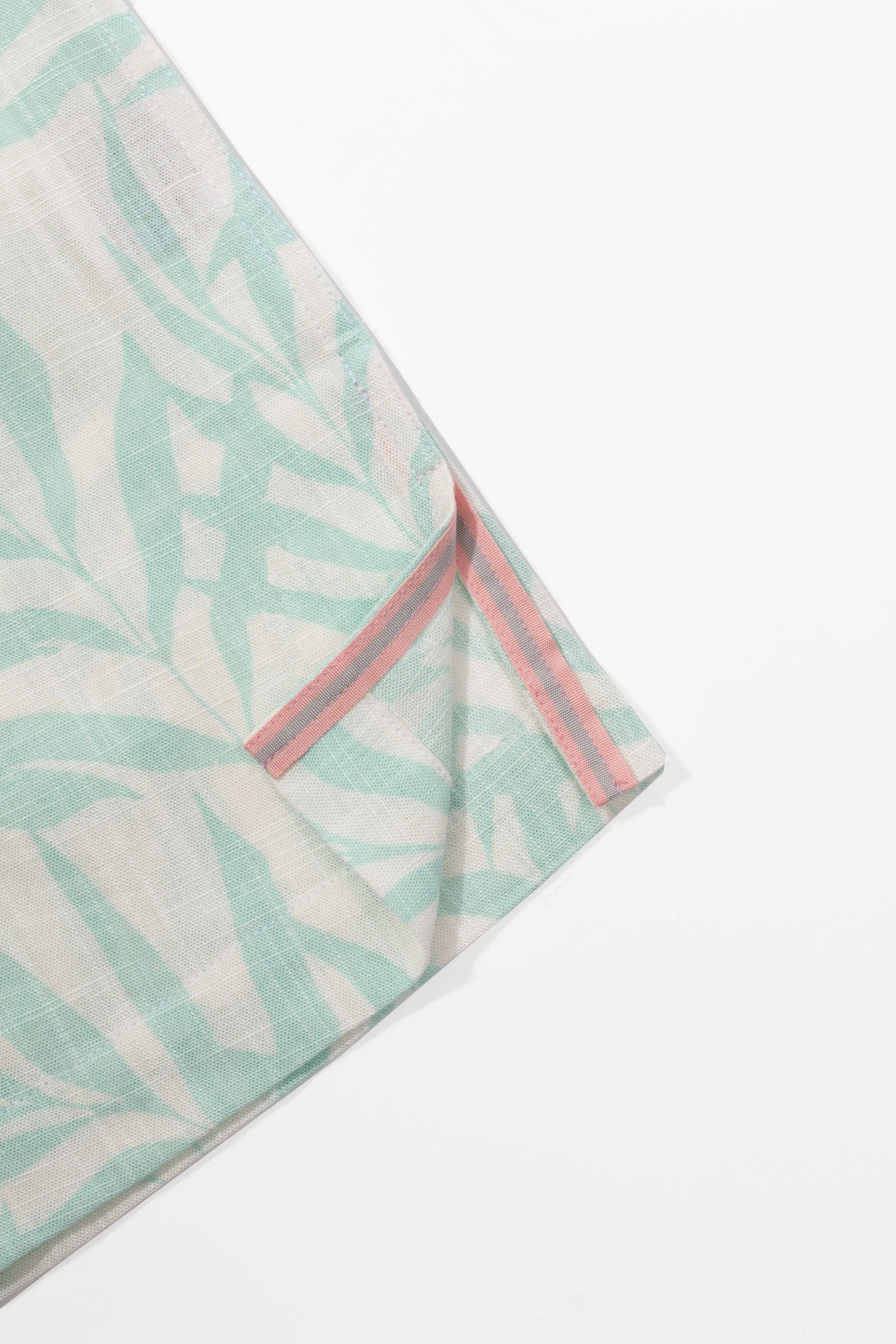Blue Leaf Flow Cuban Collar Linen Shirt