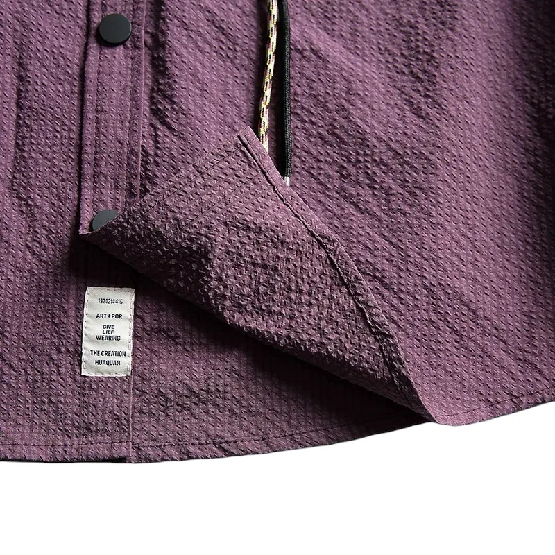 Boxy fit textured shirt with convertible sleeves