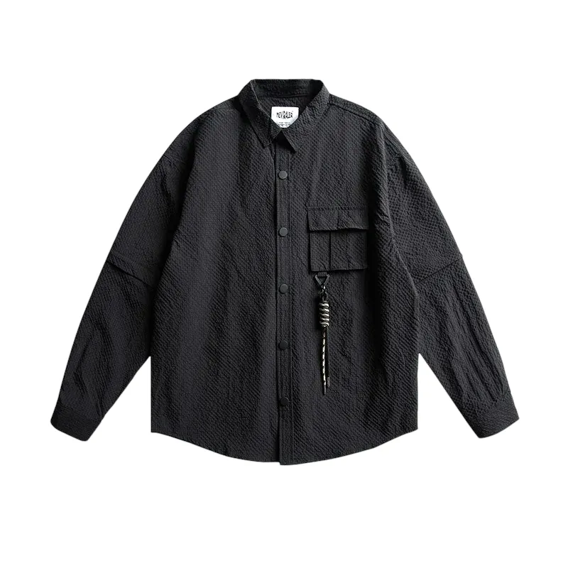 Boxy fit textured shirt with convertible sleeves