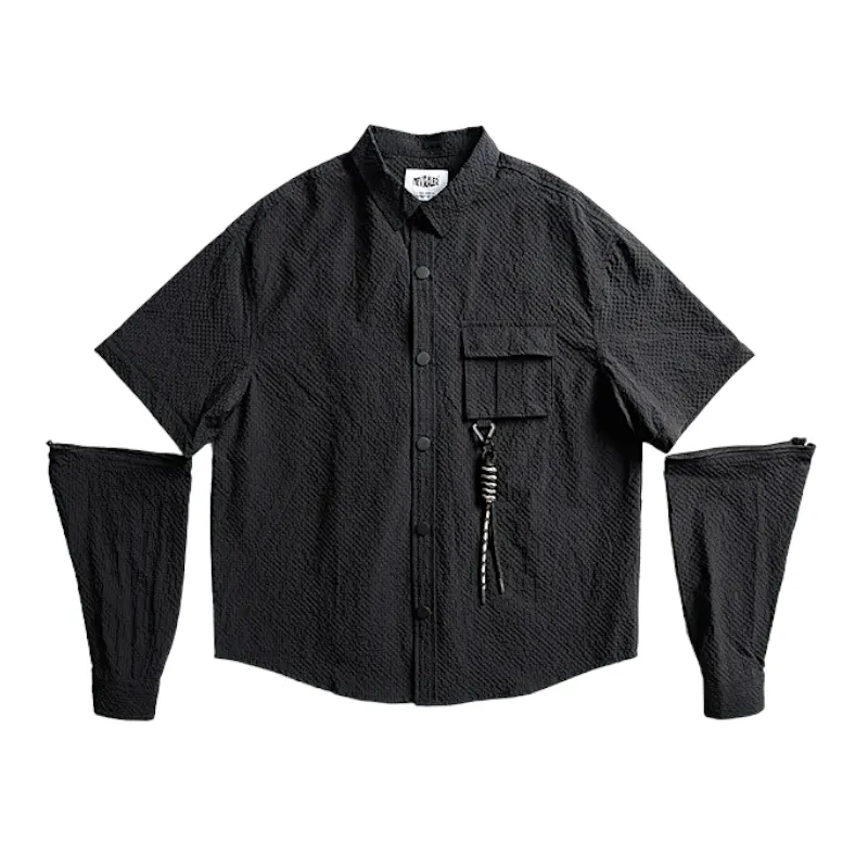 Boxy fit textured shirt with convertible sleeves