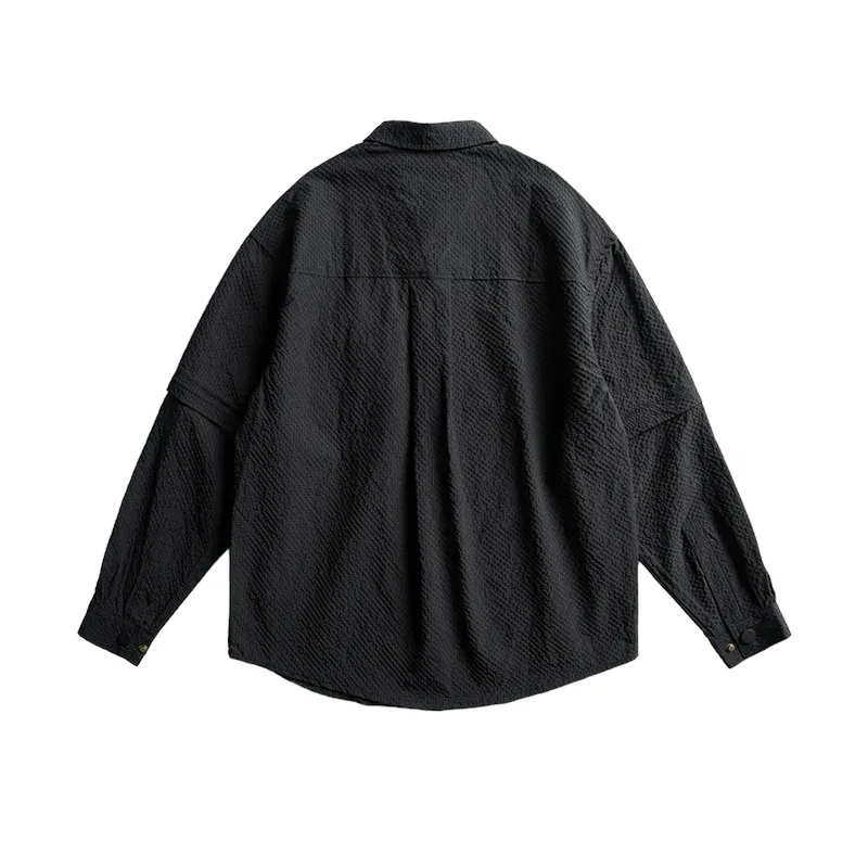 Boxy fit textured shirt with convertible sleeves