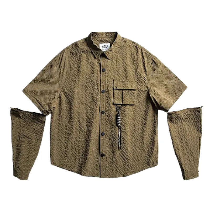 Boxy fit textured shirt with convertible sleeves