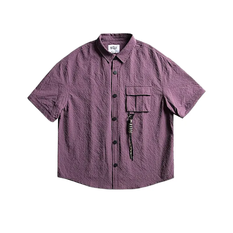 Boxy fit textured shirt with convertible sleeves