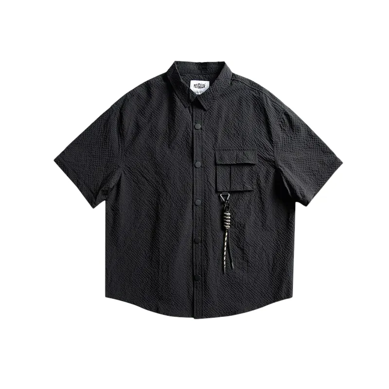 Boxy fit textured shirt with convertible sleeves
