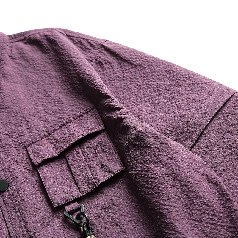 Boxy fit textured shirt with convertible sleeves