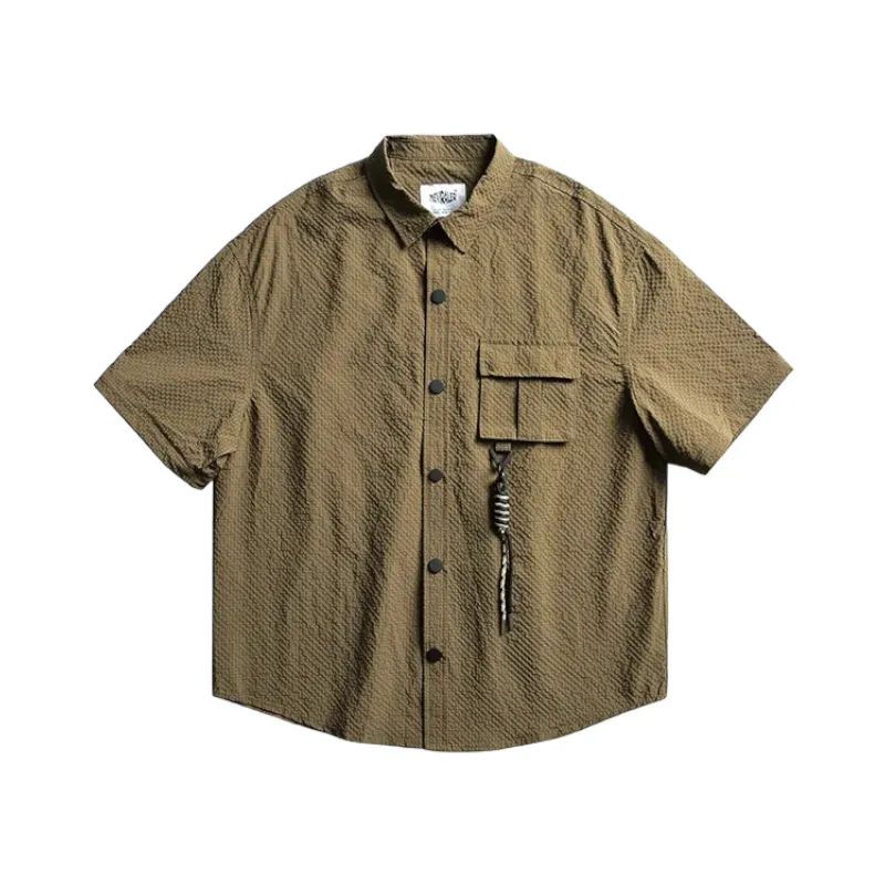 Boxy fit textured shirt with convertible sleeves