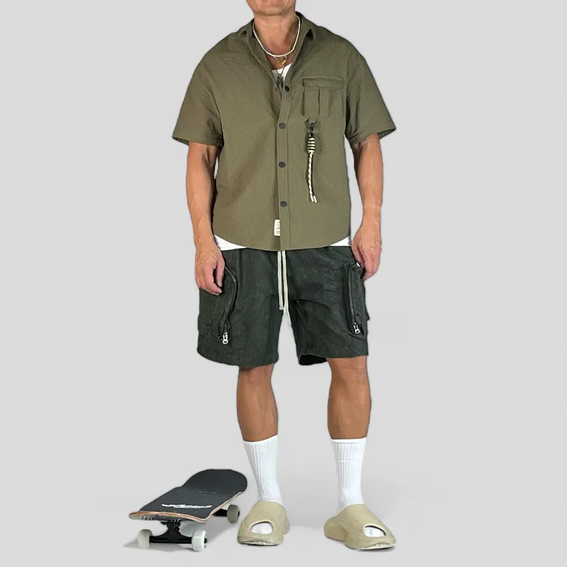 Boxy fit textured shirt with convertible sleeves
