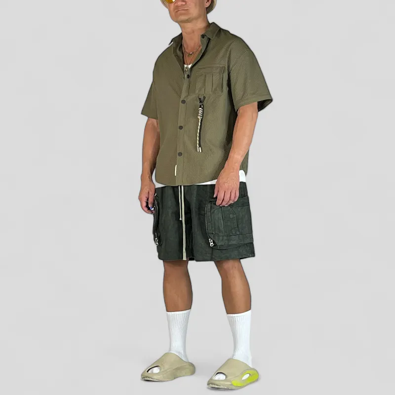 Boxy fit textured shirt with convertible sleeves