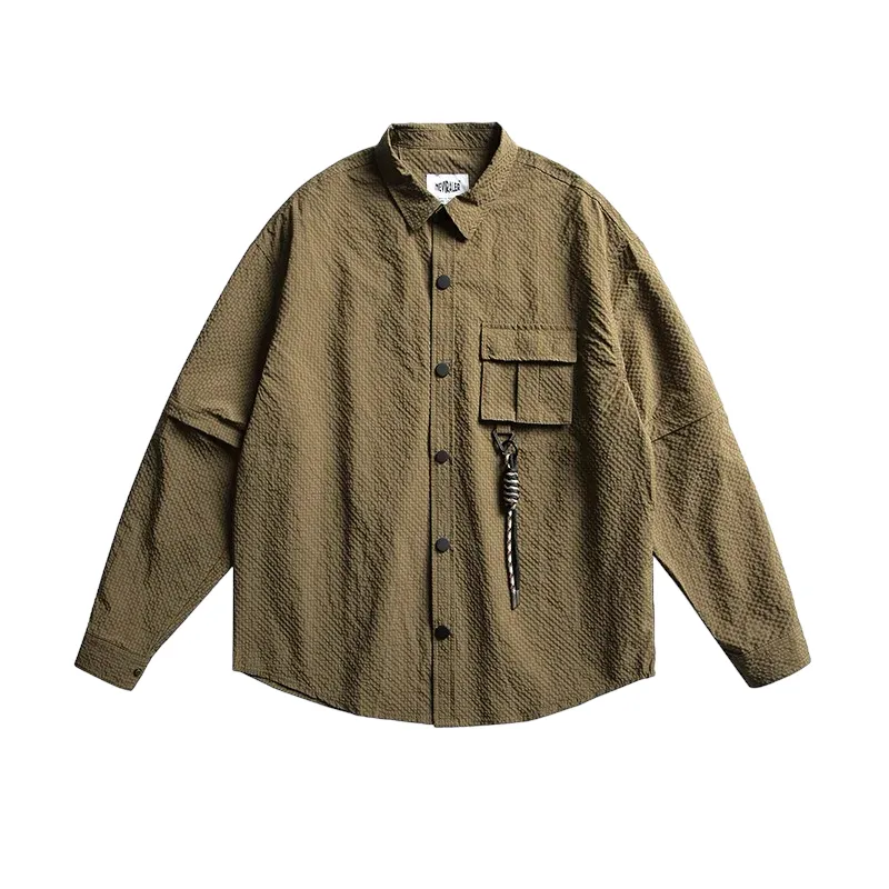 Boxy fit textured shirt with convertible sleeves