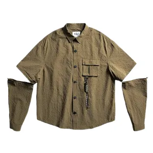 Boxy fit textured shirt with convertible sleeves