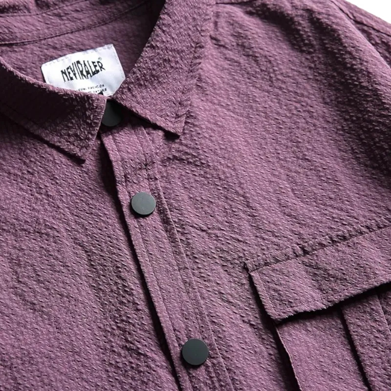 Boxy fit textured shirt with convertible sleeves