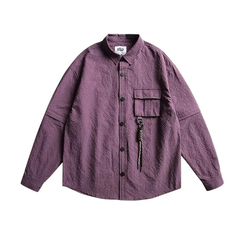 Boxy fit textured shirt with convertible sleeves