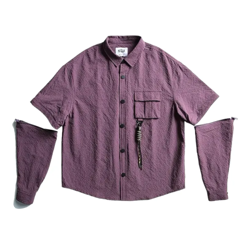 Boxy fit textured shirt with convertible sleeves