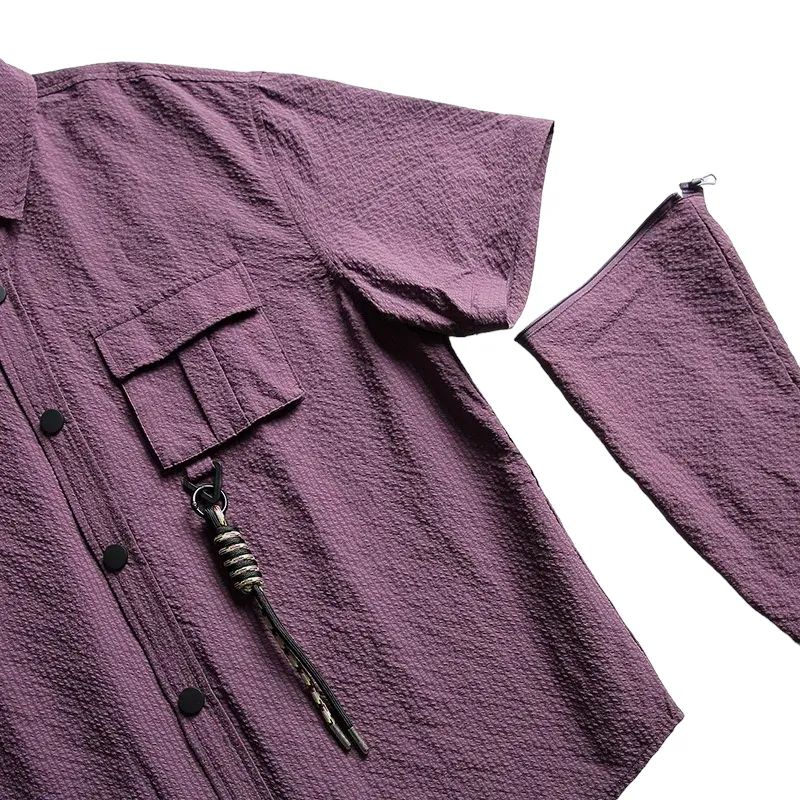 Boxy fit textured shirt with convertible sleeves