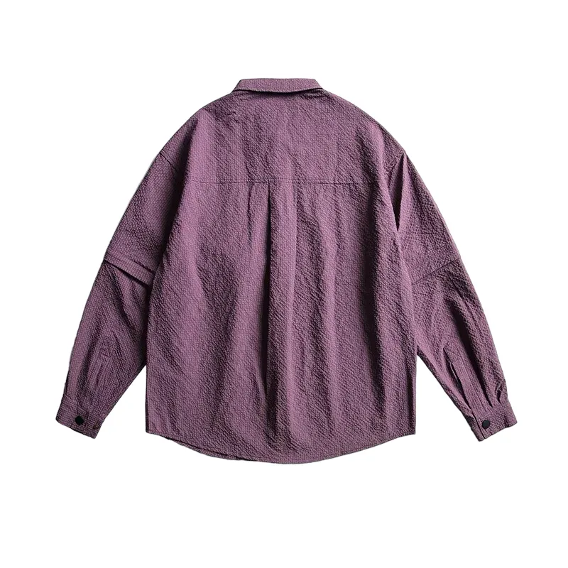 Boxy fit textured shirt with convertible sleeves