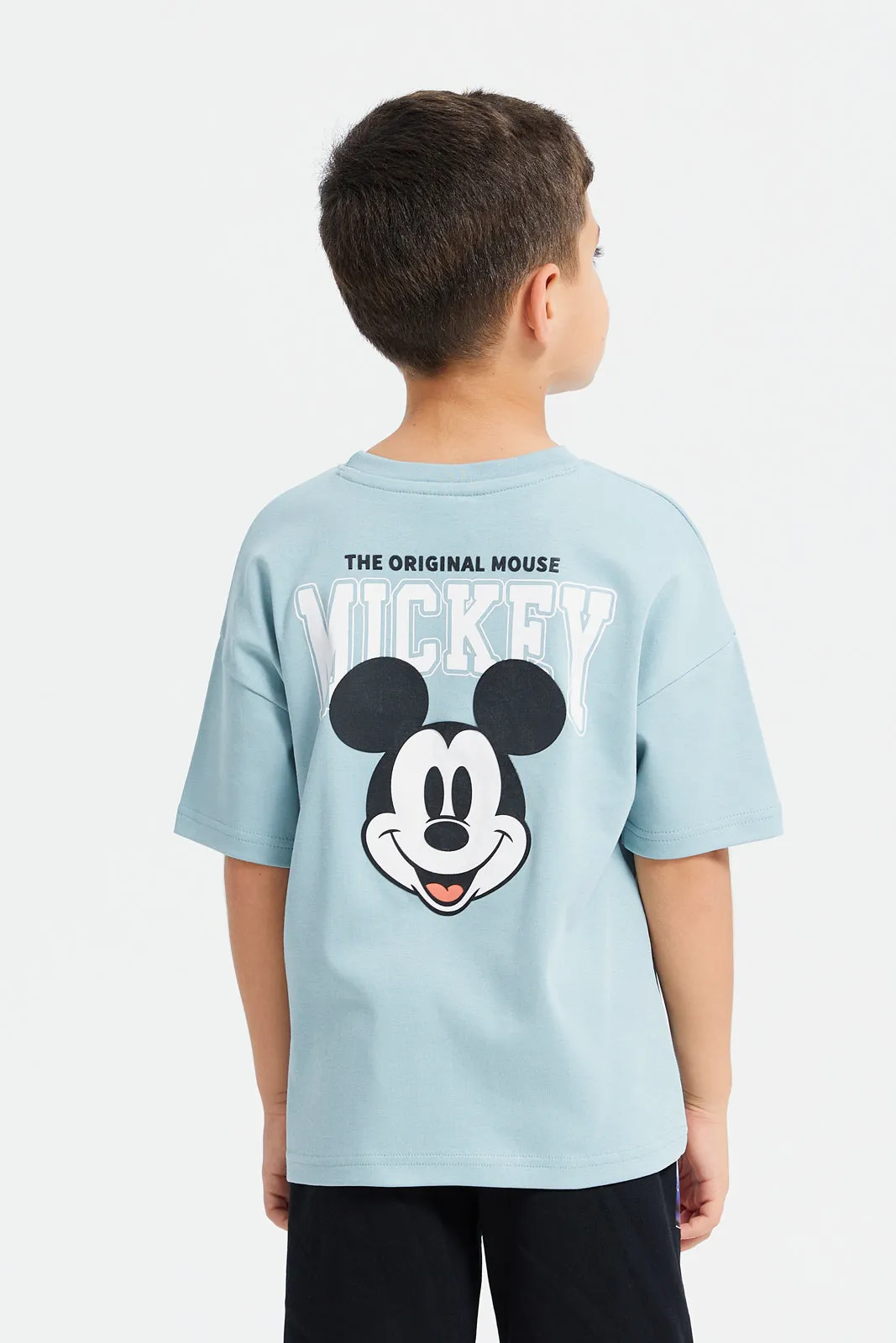 Boys Blue Mickey Front And Back Print Oversized T-Shirt