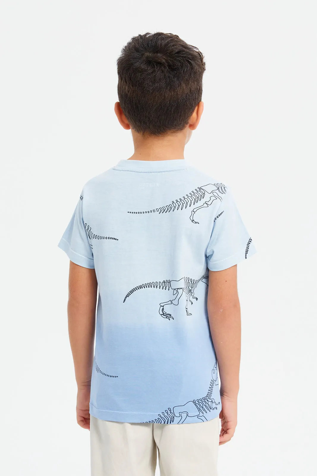 Boys Blue Tie Dye Dinosaur Printed T-Shirt