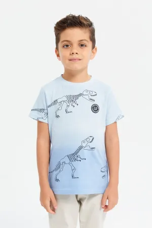 Boys Blue Tie Dye Dinosaur Printed T-Shirt