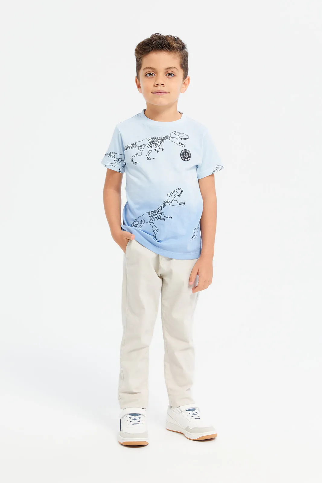 Boys Blue Tie Dye Dinosaur Printed T-Shirt
