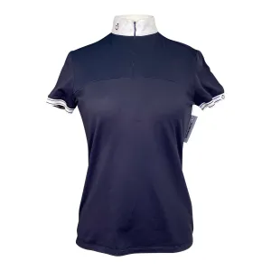 Cavalleria Toscana Front Zip Polo Shirt in Black with White Collar - Women's Large