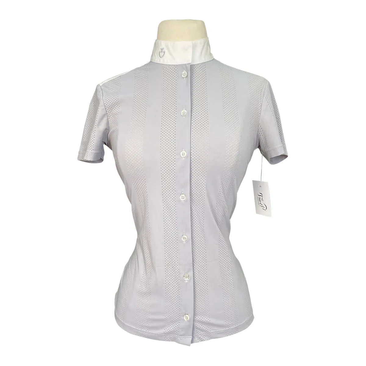 Cavalleria Toscana Stripe Perforated Show Shirt in Grey/White - Women's XS