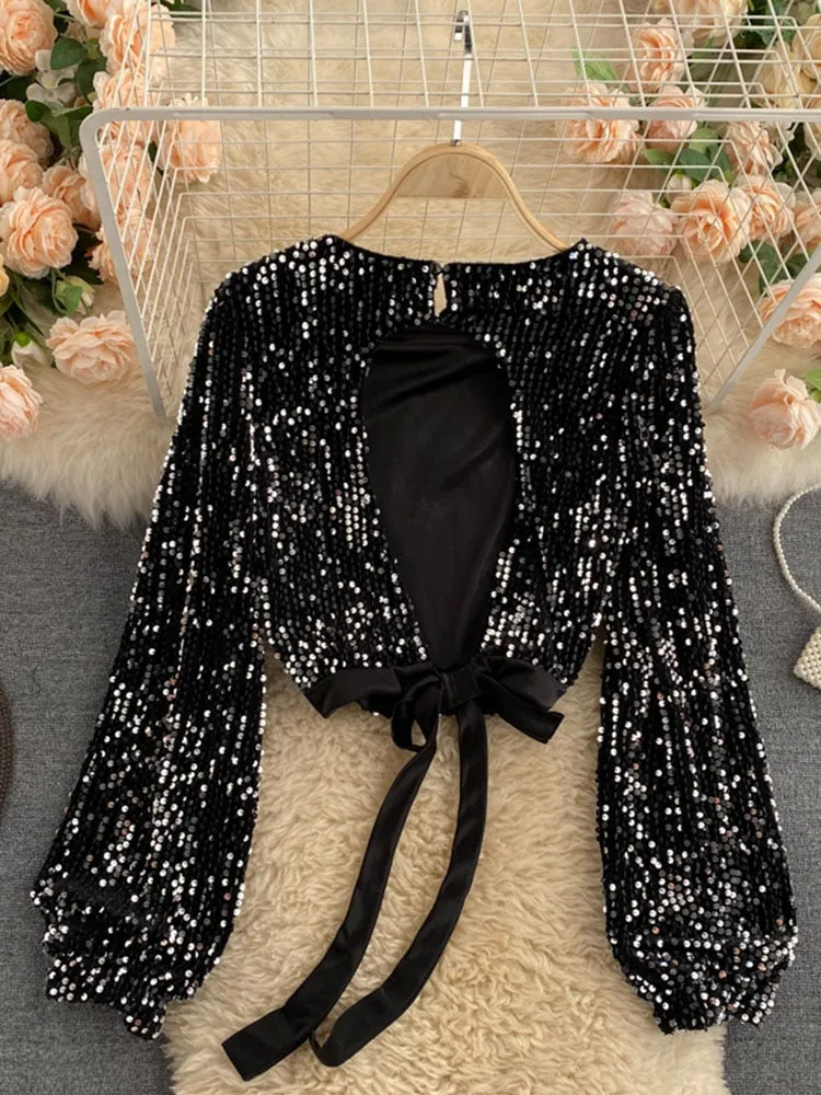 Celebrity Temperament Blouse, Female Autumn Design, Niche Sense of Scheming, Hollow Halter Straps, Waist Short
