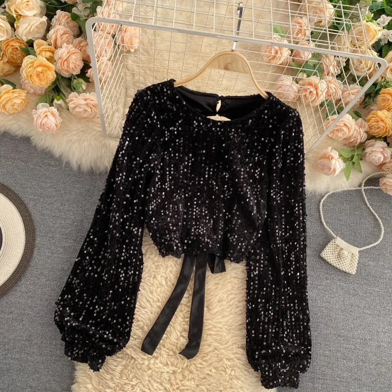 Celebrity Temperament Blouse, Female Autumn Design, Niche Sense of Scheming, Hollow Halter Straps, Waist Short