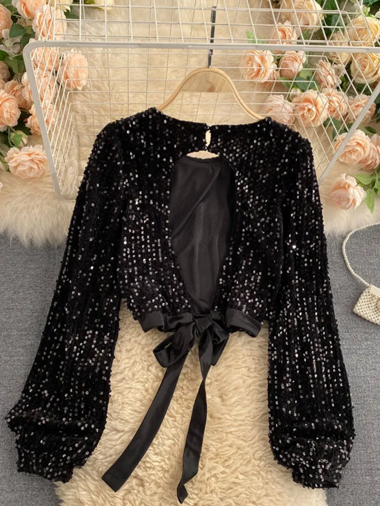 Celebrity Temperament Blouse, Female Autumn Design, Niche Sense of Scheming, Hollow Halter Straps, Waist Short