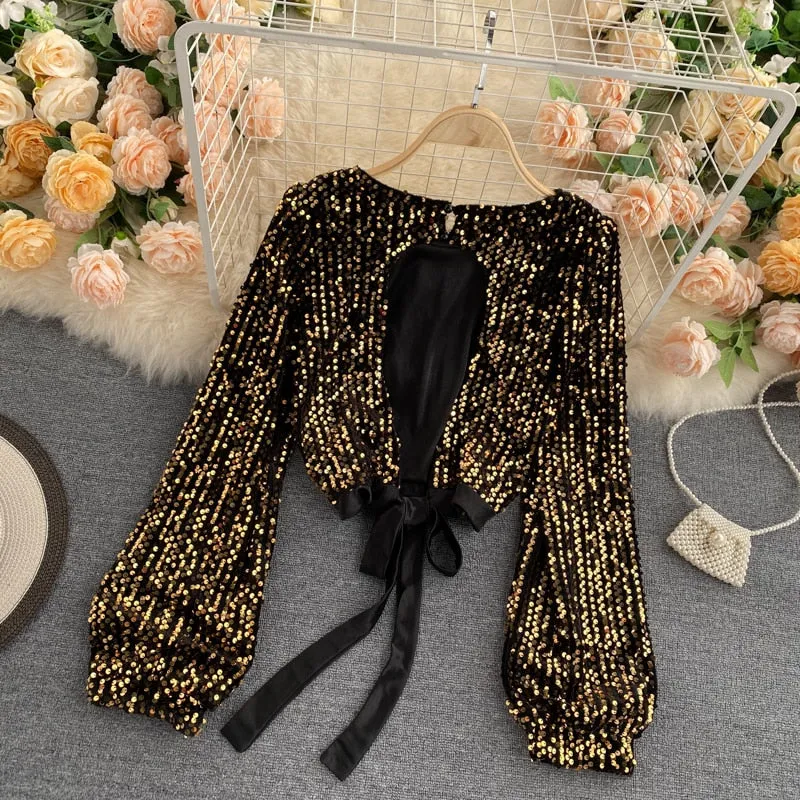 Celebrity Temperament Blouse, Female Autumn Design, Niche Sense of Scheming, Hollow Halter Straps, Waist Short