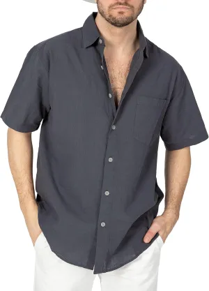 COEVALS CLUB Men's Casual Linen Cotton Button Down Spread Collar Short Sleeve Summer Beach Shirts