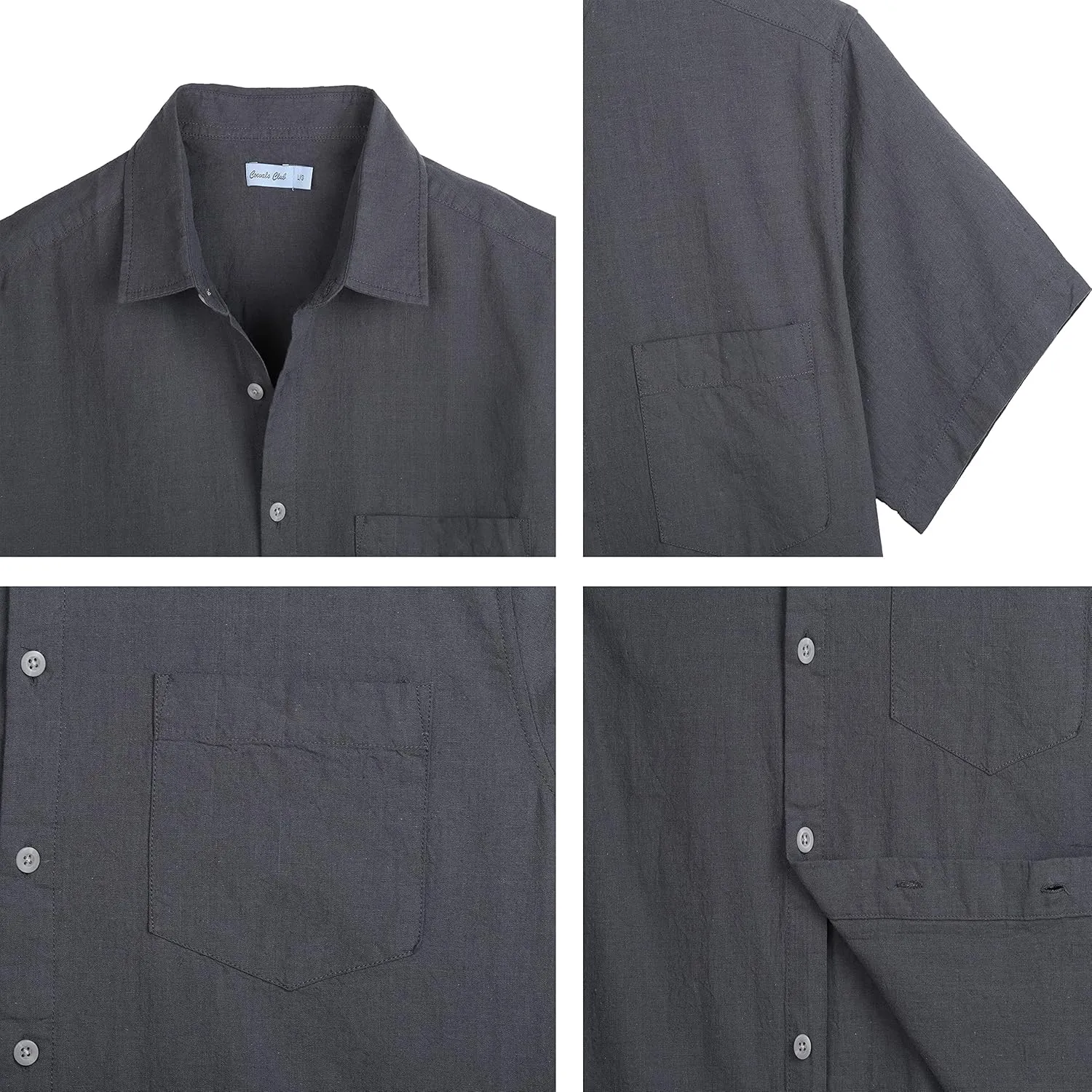 COEVALS CLUB Men's Casual Linen Cotton Button Down Spread Collar Short Sleeve Summer Beach Shirts