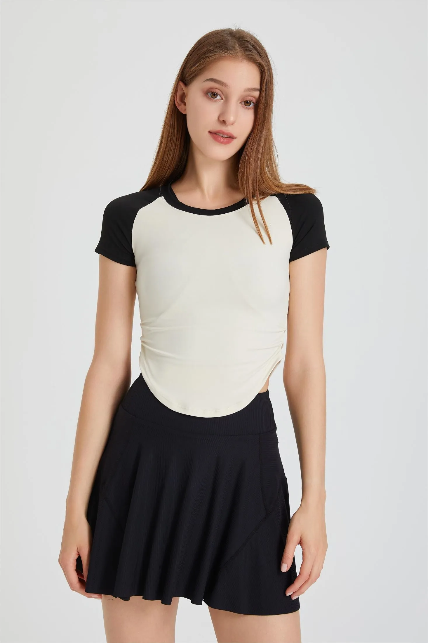 Color-Block Cropped Short Sleeve T-Shirt