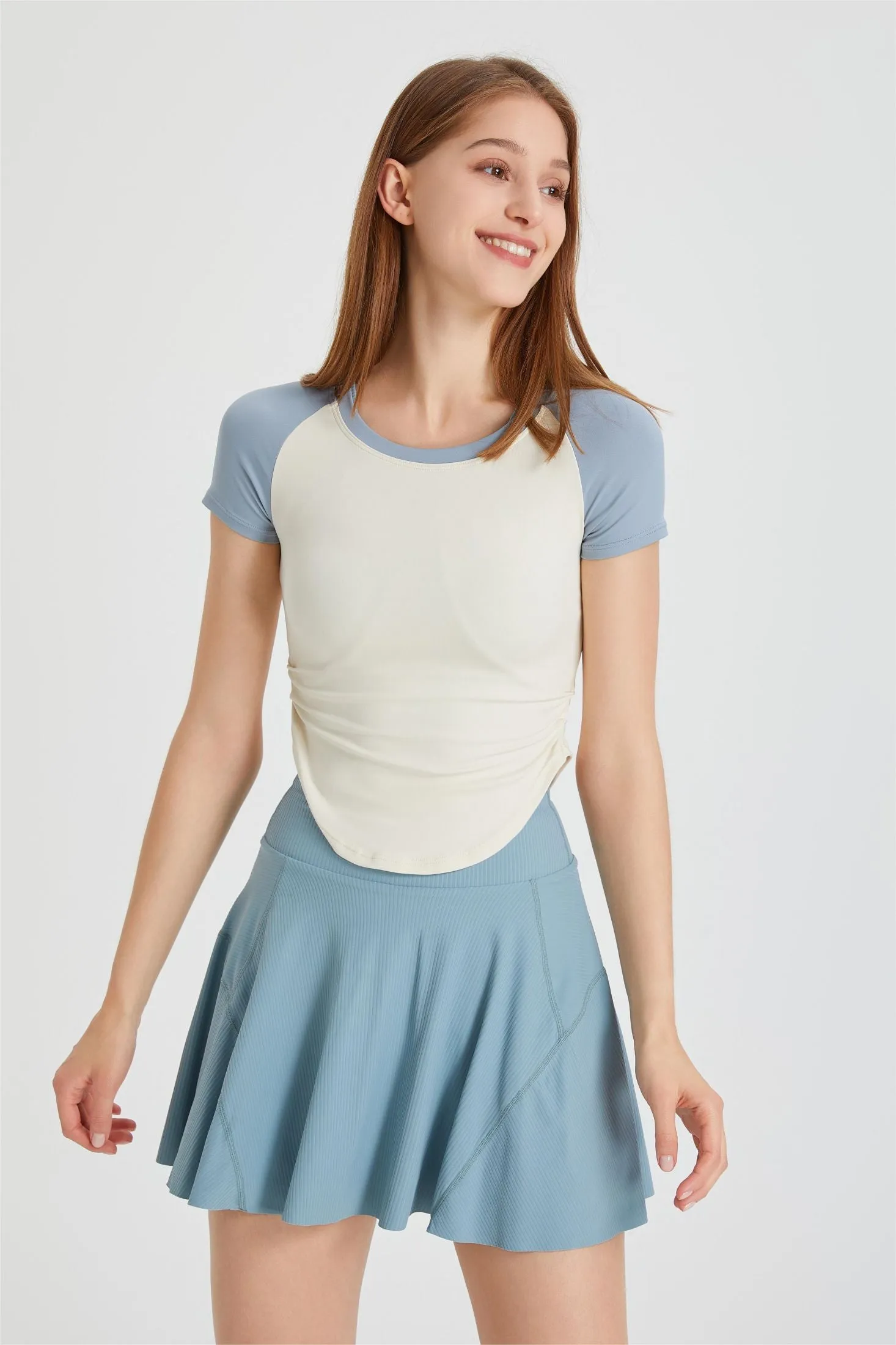 Color-Block Cropped Short Sleeve T-Shirt