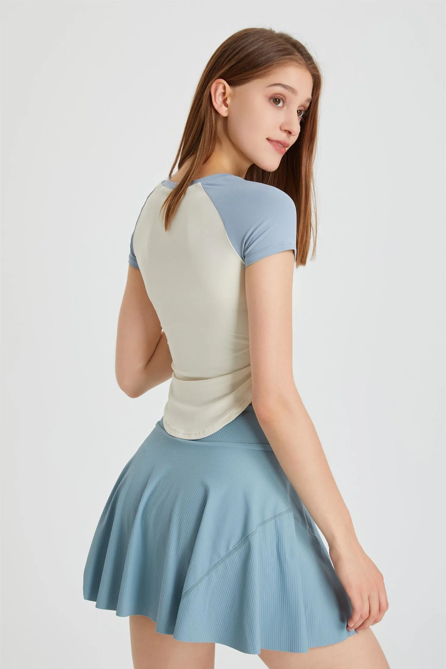 Color-Block Cropped Short Sleeve T-Shirt