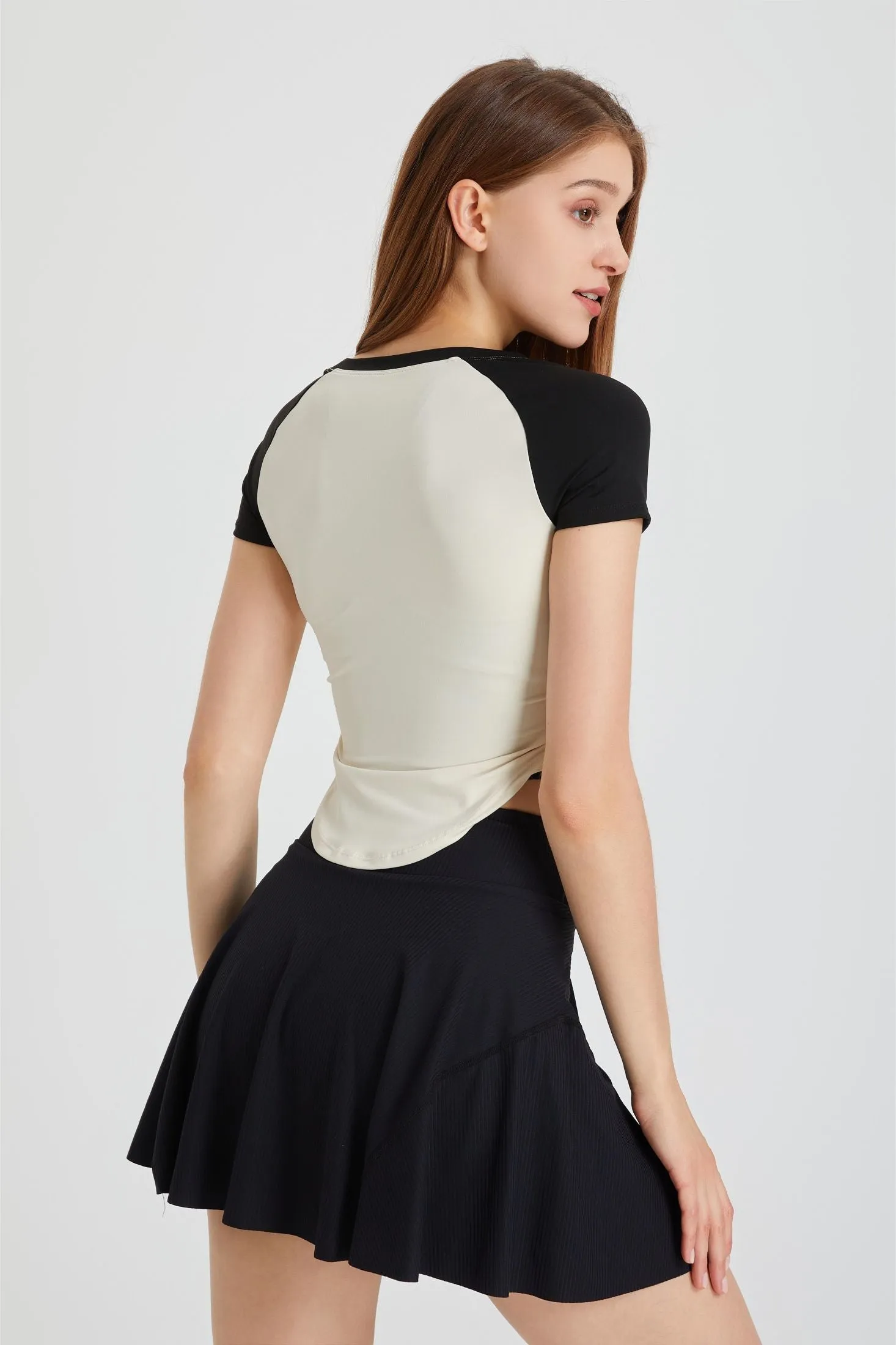 Color-Block Cropped Short Sleeve T-Shirt