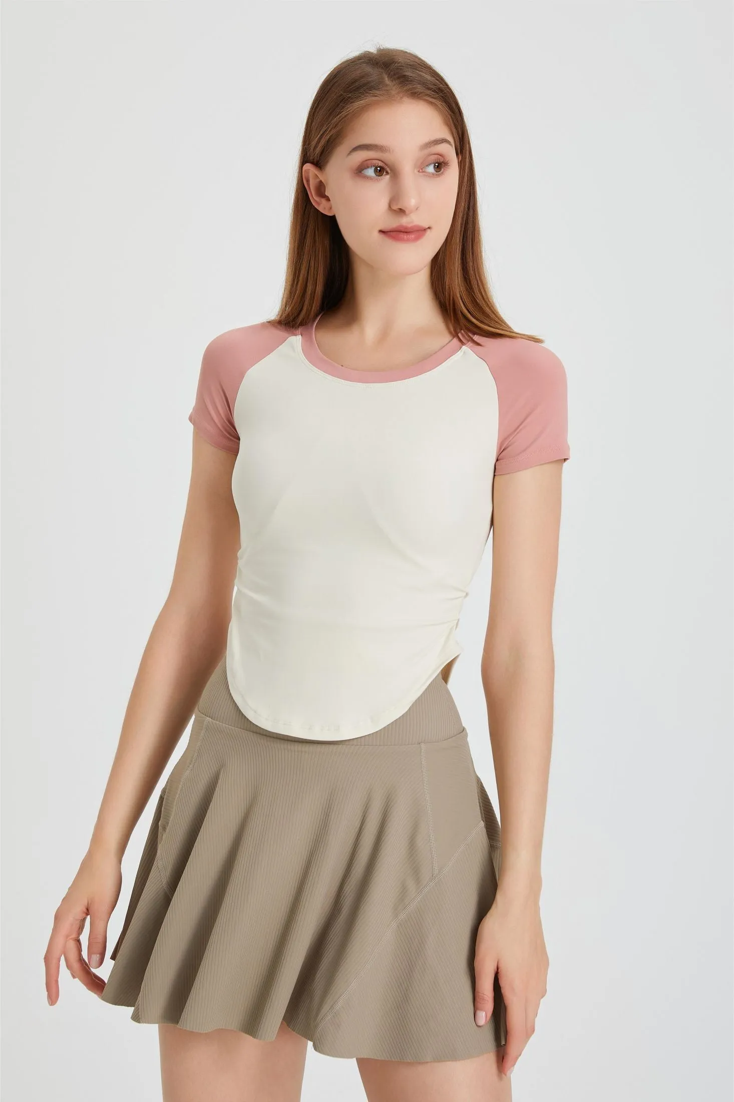 Color-Block Cropped Short Sleeve T-Shirt