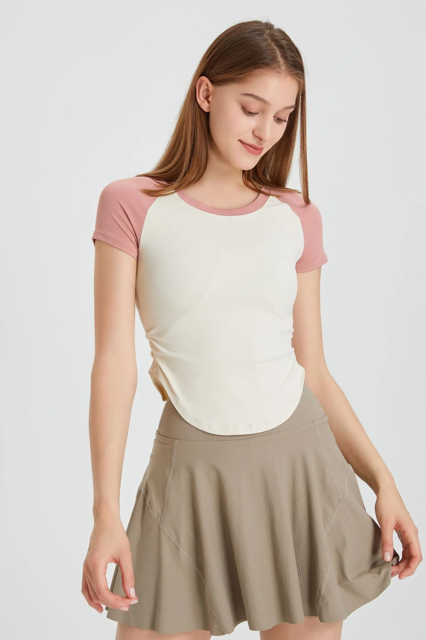 Color-Block Cropped Short Sleeve T-Shirt