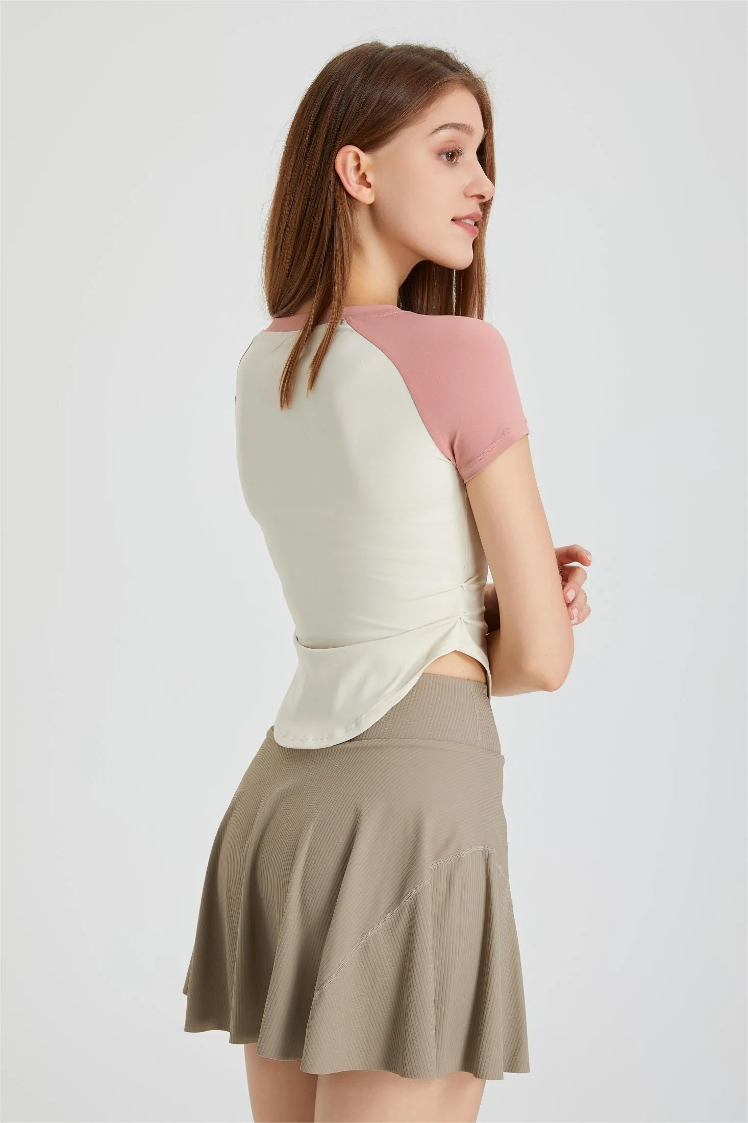 Color-Block Cropped Short Sleeve T-Shirt