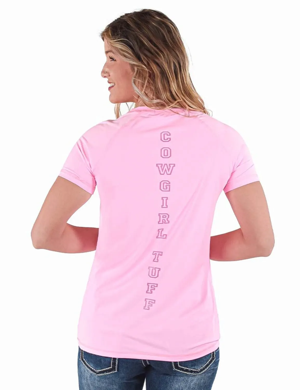 Cowgirl Tuff Womens Cooling UPF Raglan Baseball Bubblegum Pink Nylon S/S T-Shirt