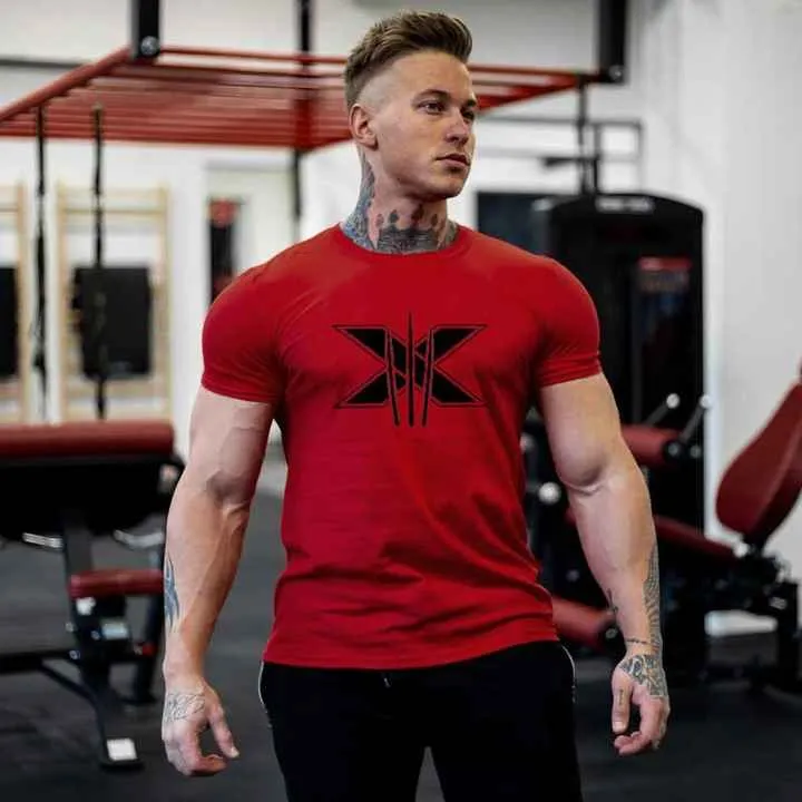 Custom Logo Men Slim Fit Sports Tee Fitness  .. تي شيرت رجالي رياضي بقصّة