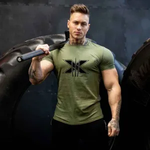 Custom Logo Men Slim Fit Sports Tee Fitness  .. تي شيرت رجالي رياضي بقصّة