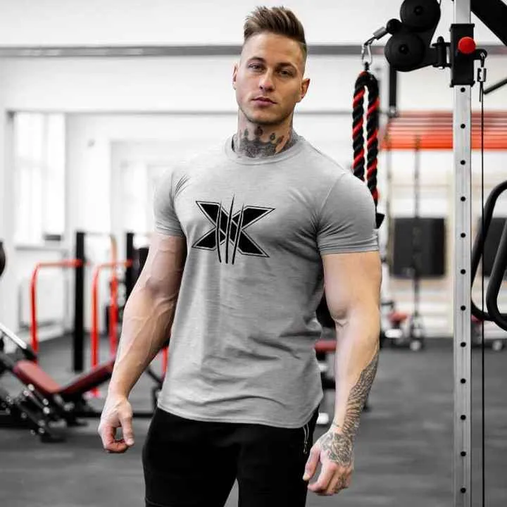 Custom Logo Men Slim Fit Sports Tee Fitness  .. تي شيرت رجالي رياضي بقصّة