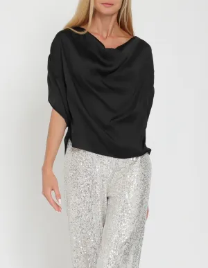 Dark Hour Cowl Neck Satin Blouse in Black