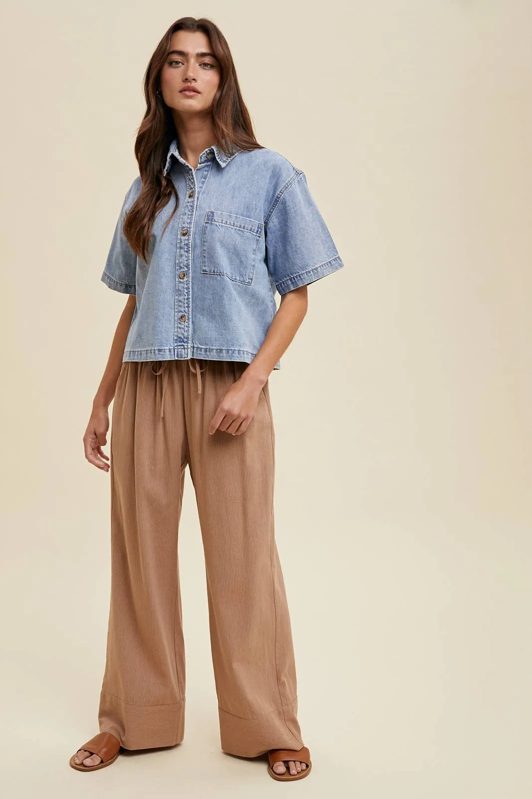 Denim Button-Up Shirt With Pocket