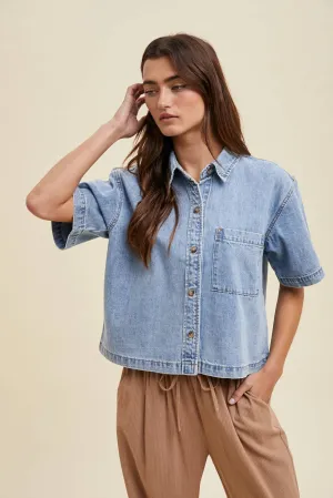 Denim Button-Up Shirt With Pocket