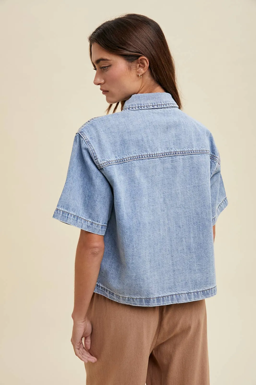 Denim Button-Up Shirt With Pocket