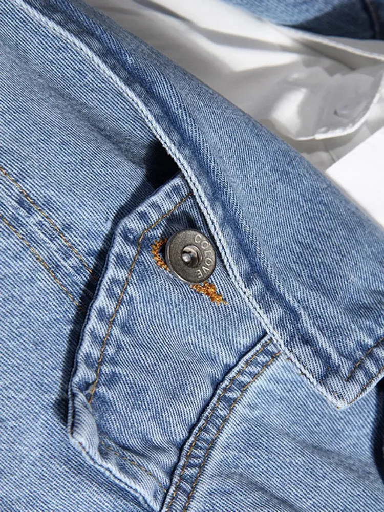 Denim Vest and White Cotton Shirt Two Pieces Single Breasted Top